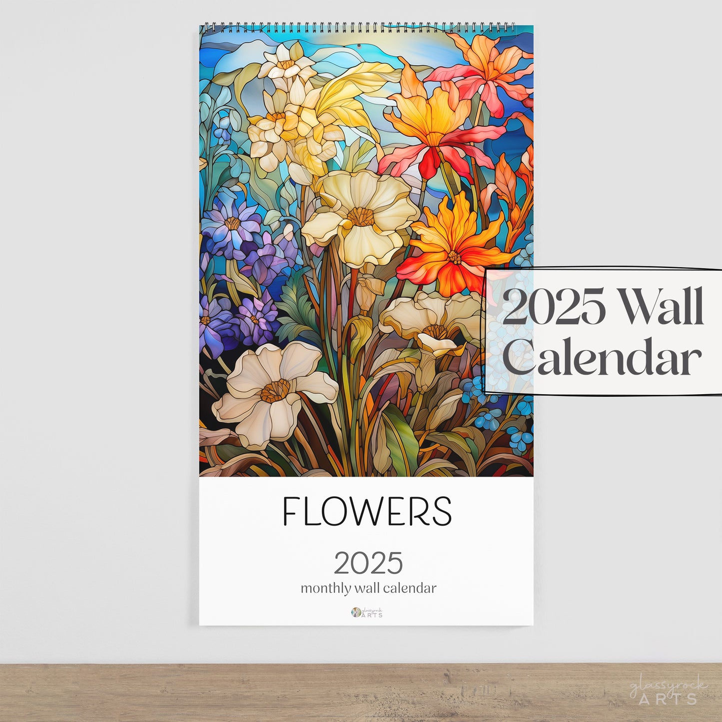 2025 Flowers Stained Glass Wall Calendar