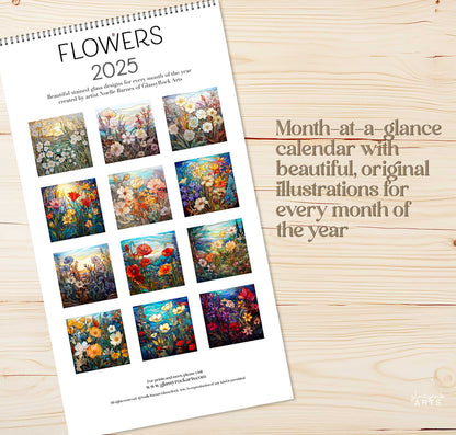 2025 Flowers Stained Glass Wall Calendar