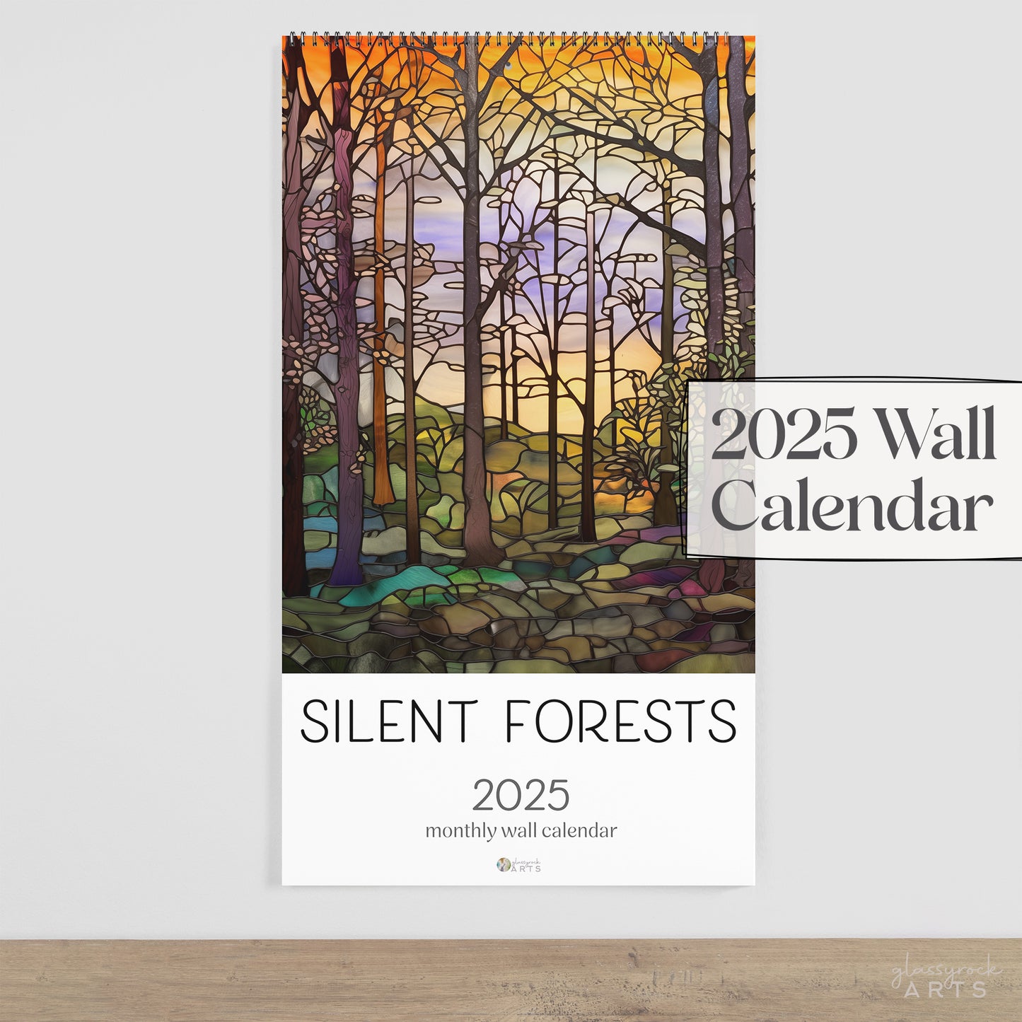 2025 Silent Forests Stained Glass Large Wall Calendar