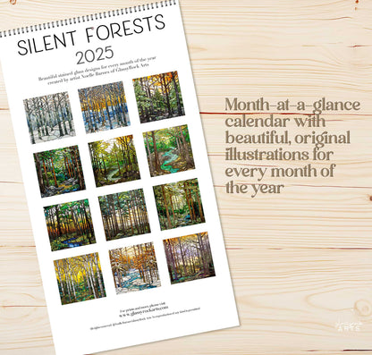 2025 Silent Forests Stained Glass Large Wall Calendar