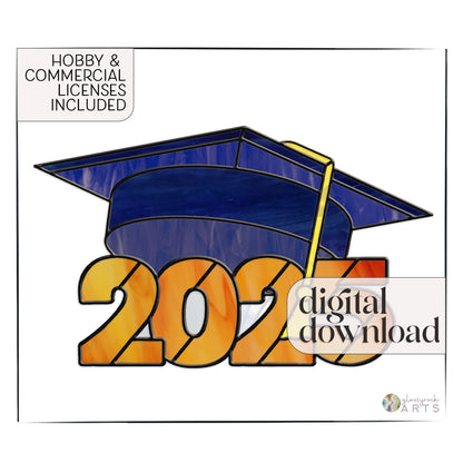 A picture of the Class of 2025 Graduate Cap Stained Glass Pattern from GlassyRock Arts. 