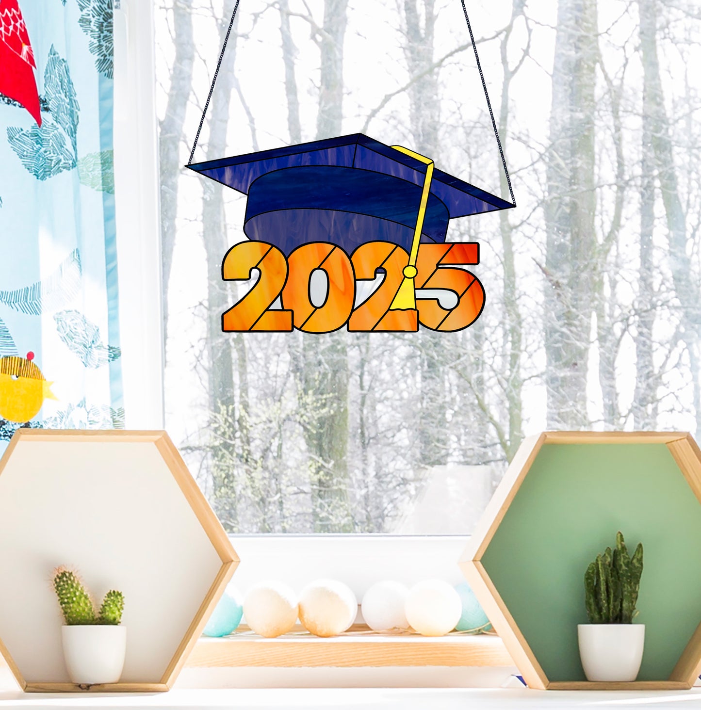 Class of 2025 Graduate Cap Stained Glass Pattern