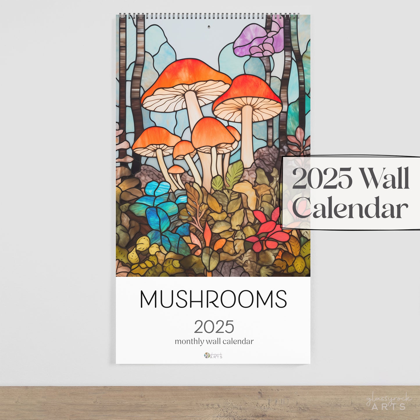 2025 Mushrooms Stained Glass Large Wall Calendar