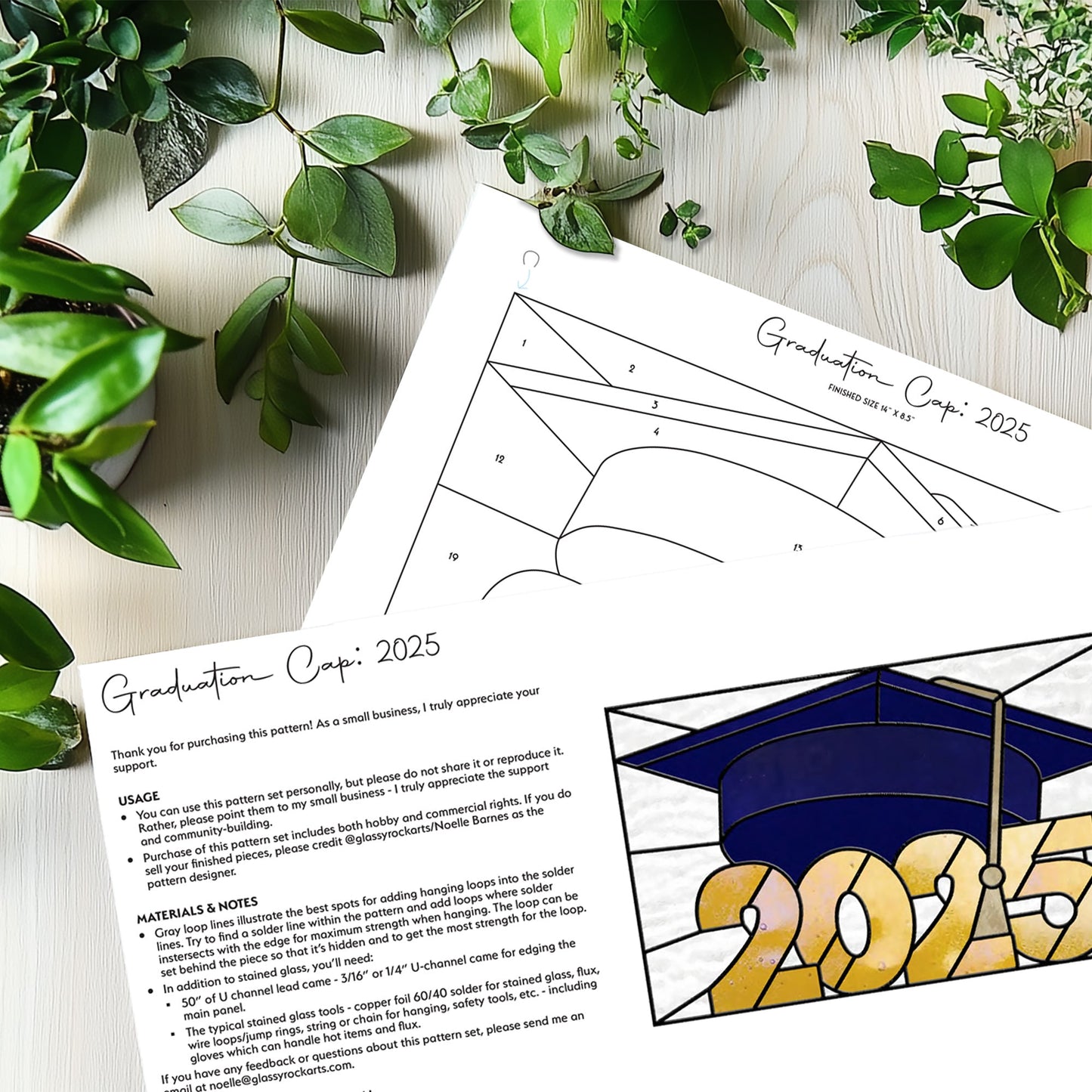 2025 Graduate Cap Panel Stained Glass Pattern