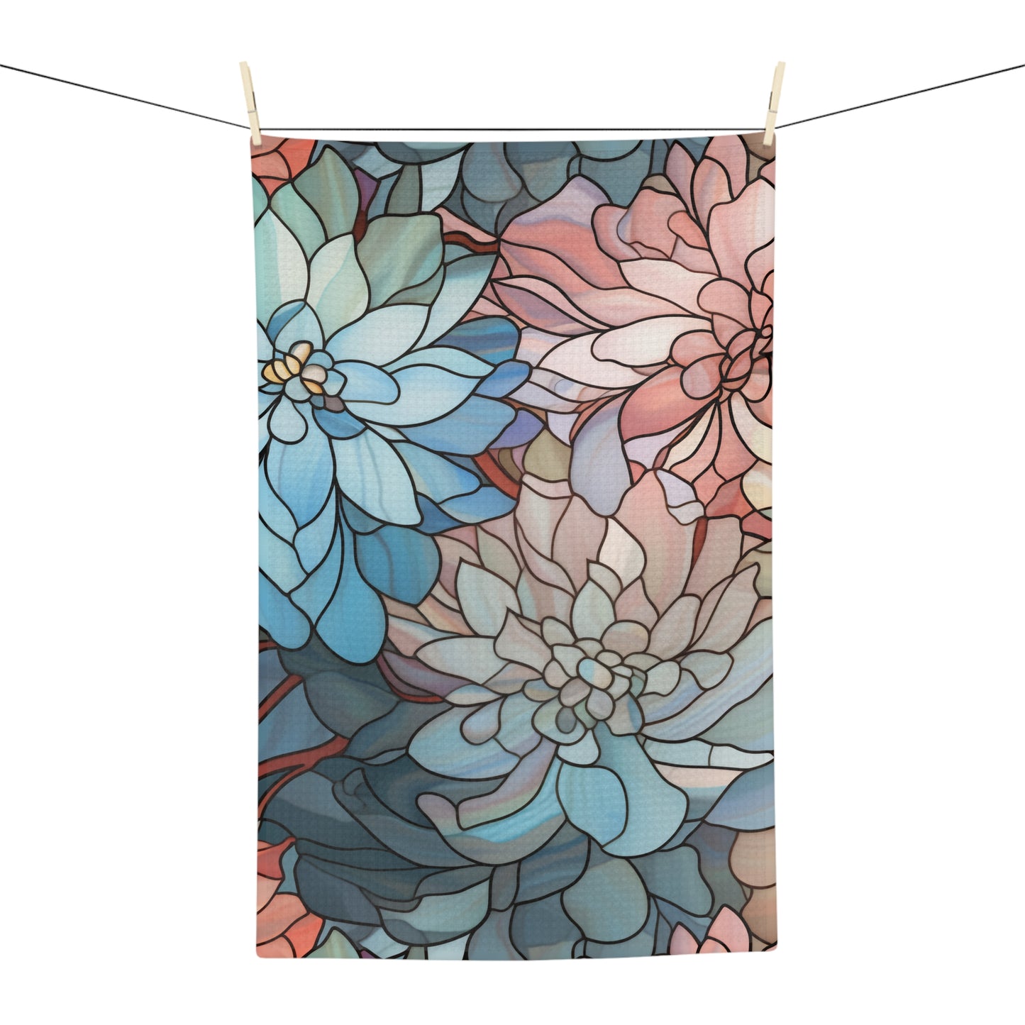Stained Glass Flowers Tea Towel