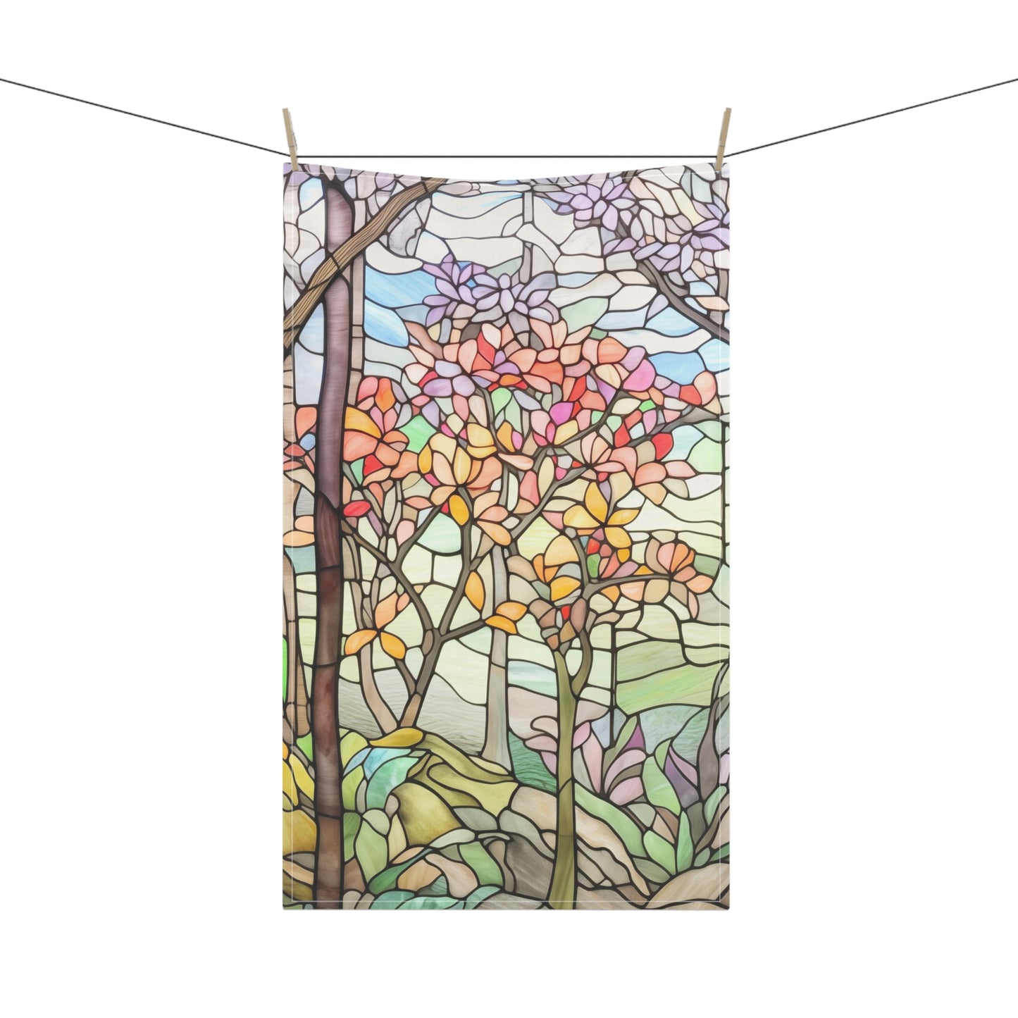 Stained Glass Spring Forest Kitchen Tea Towels