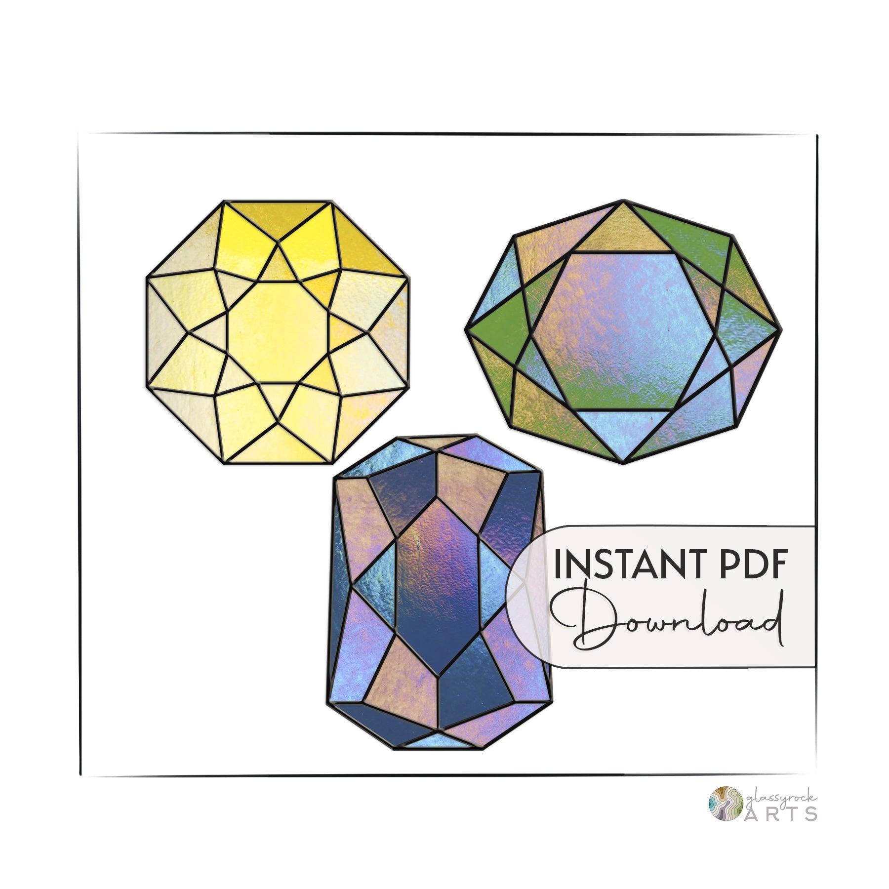 Geometric Gems Beginner Stained Glass Patterns – GlassyRock Arts