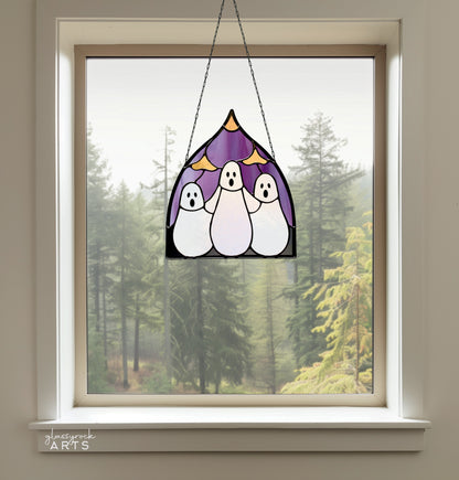 A picture of the Three Ghosts Halloween Stained Glass Pattern from GlassyRock Arts. 