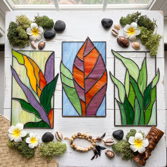 Tropical Stained Glass Plant Pattern - 3-Pack - PDF & PNG