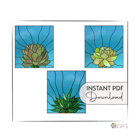 Three Succulent Stained Glass Panel Patterns
