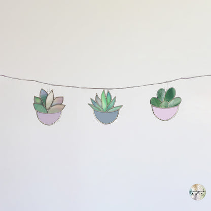 Succulent Ornaments Stained Glass Patterns, 4-Pack