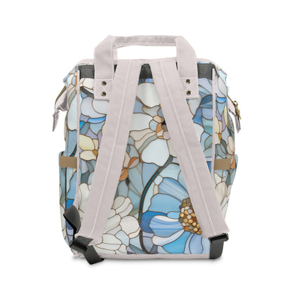 A picture of the Stained Glass Flowers Multi-Purpose Diaper Backpack from GlassyRock Arts. 