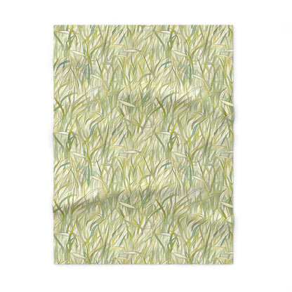 A picture of the Stained Glass Plants Soft Fleece Boho Baby Blanket, Sage Green Grasses from GlassyRock Arts. 