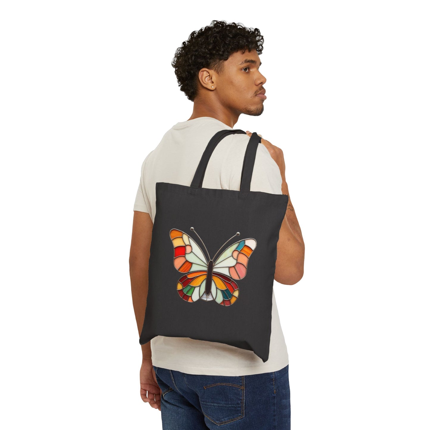 Stained Glass Groovy Butterfly Cotton Canvas Tote Bag