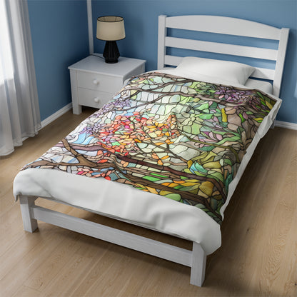 A picture of the Stained Glass Springtime Forest Velveteen Plush Blanket from GlassyRock Arts. 