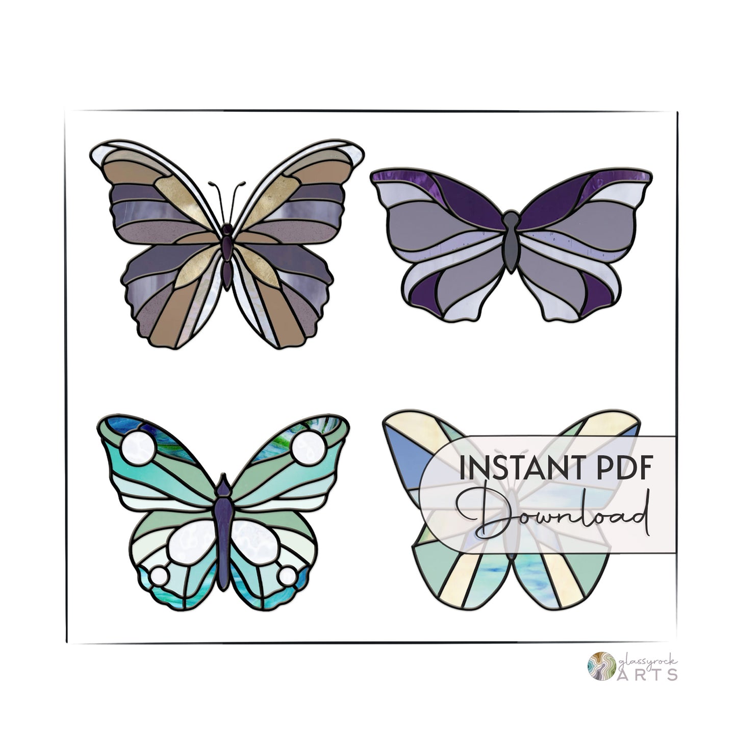 Butterflies Stained Glass Pattern Pack of 4