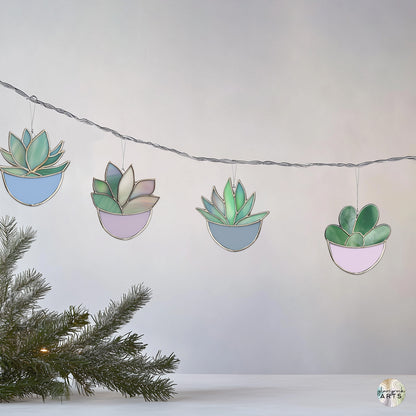 succulent cactus art Succulent Cactus Ornaments Stained Glass Patterns, 4-Pack