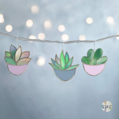 succulent cactus art Succulent Cactus Ornaments Stained Glass Patterns, 4-Pack