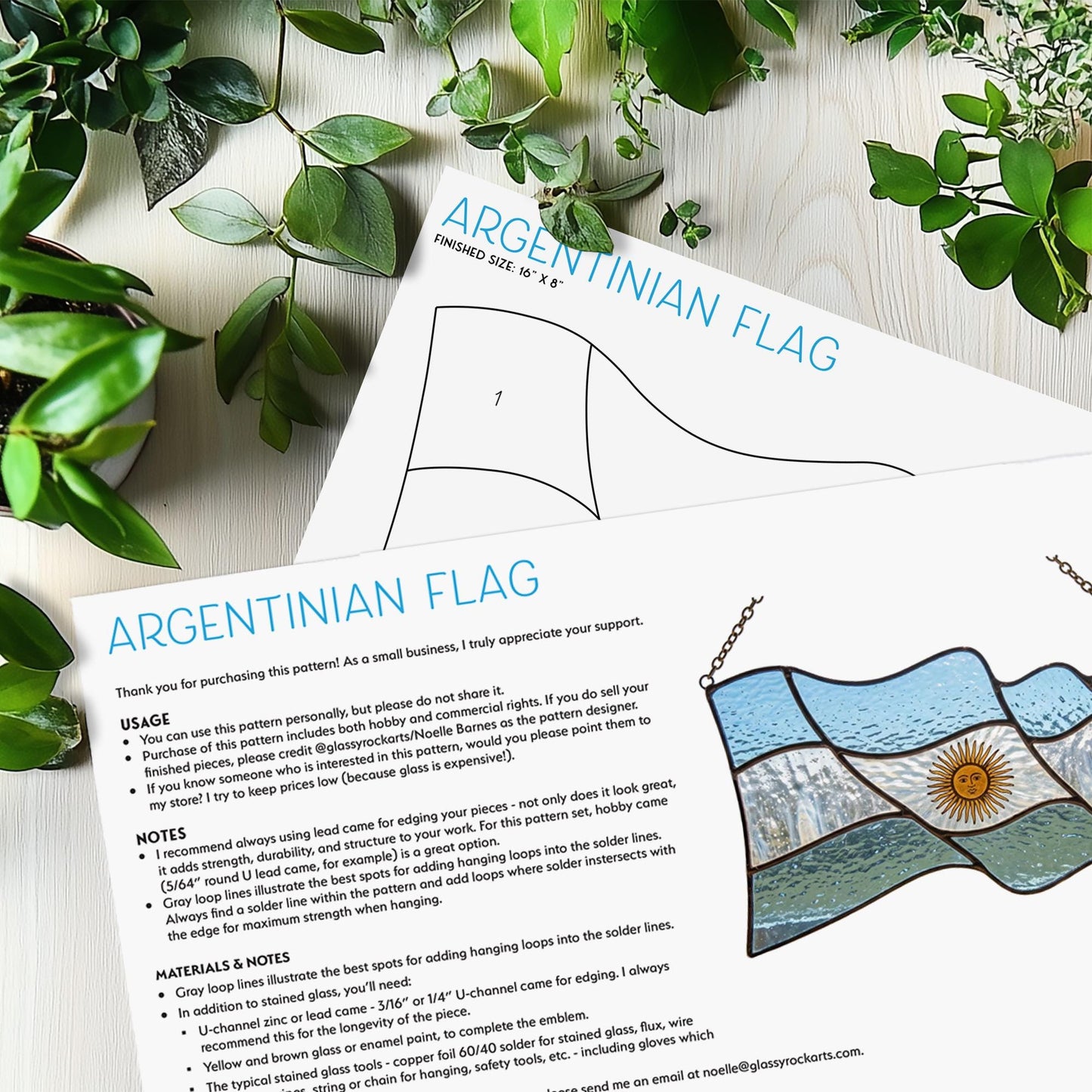 Argentina Flag Stained Glass Pattern: Argentinian Pride Suncatcher Design (PNG, SVG & PDF Digital Download)