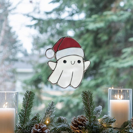 Christmas Ghost Stained Glass Pattern: Halloween Suncatcher Template (PDF & PNG)