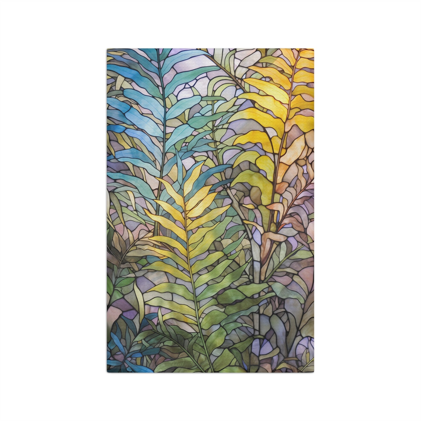 Stained Glass Ferns Kitchen Tea Towel, Soft 16x25" Waffle Towel