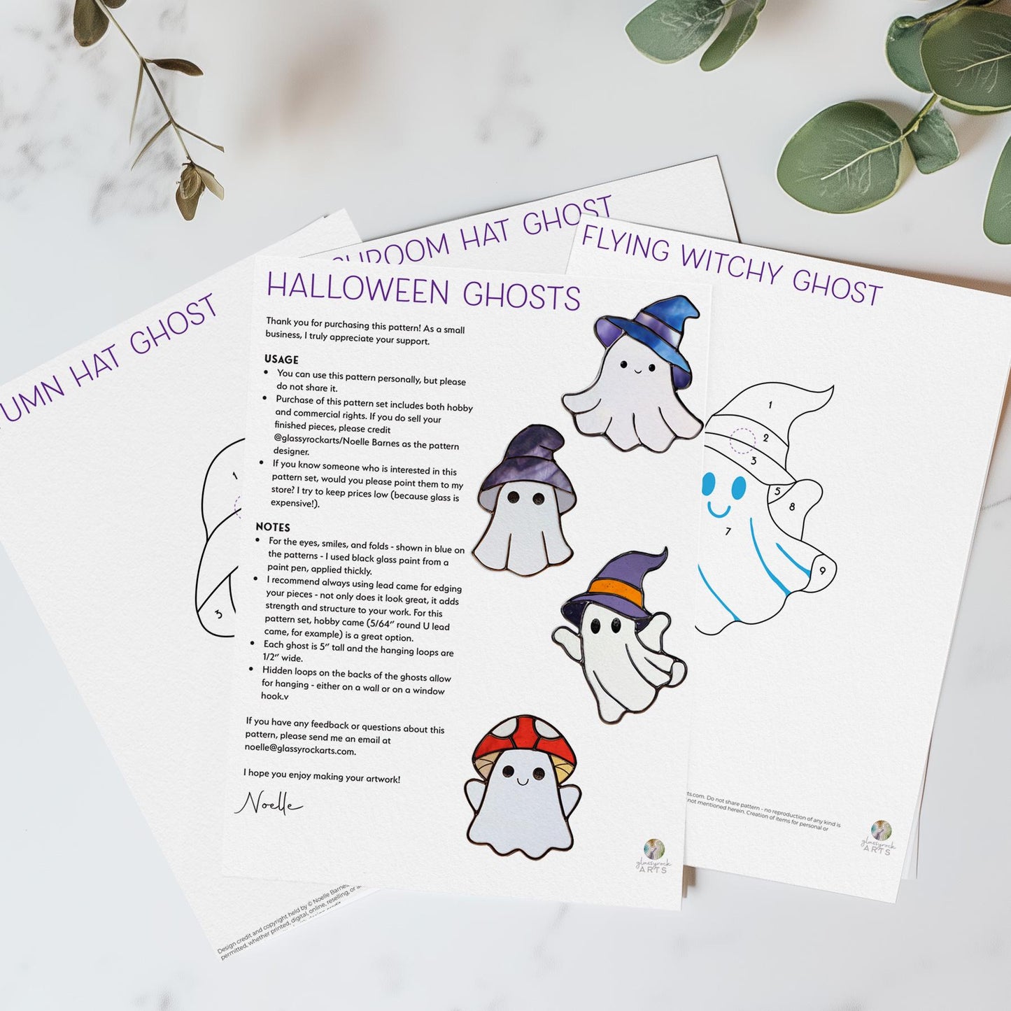 Four Ghost Stained Glass Patterns: Halloween Suncatcher Template (PDF & PNG)