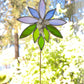 Handmade Stained Glass Flower Plant Stake with 5 Crystals - Blue and Green