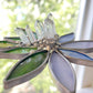 Handmade Stained Glass Flower Plant Stake with 5 Crystals - Blue and Green