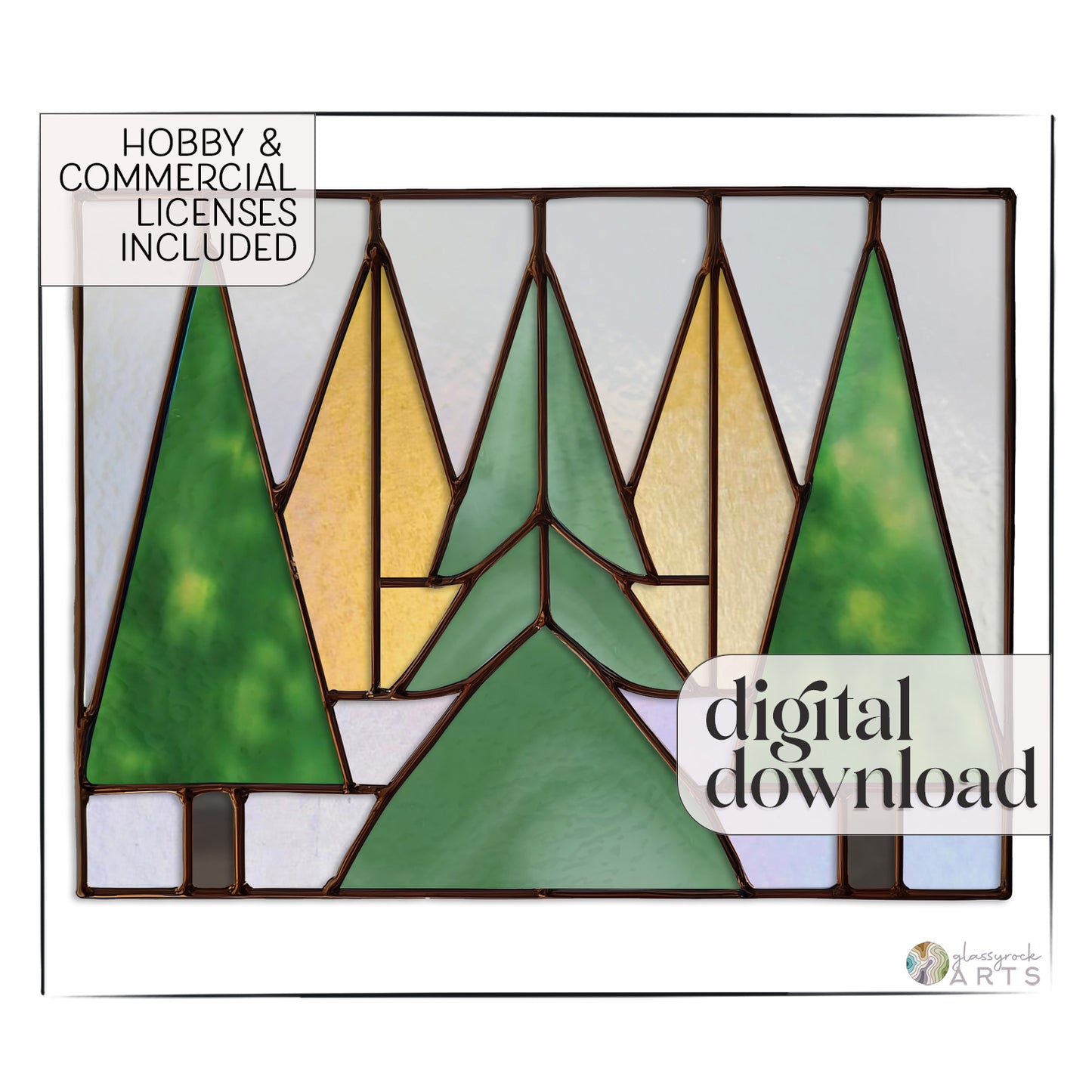 Five Trees Stained Glass Pattern and PNG