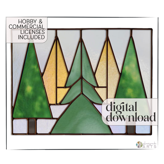 Five Trees Stained Glass Pattern and PNG