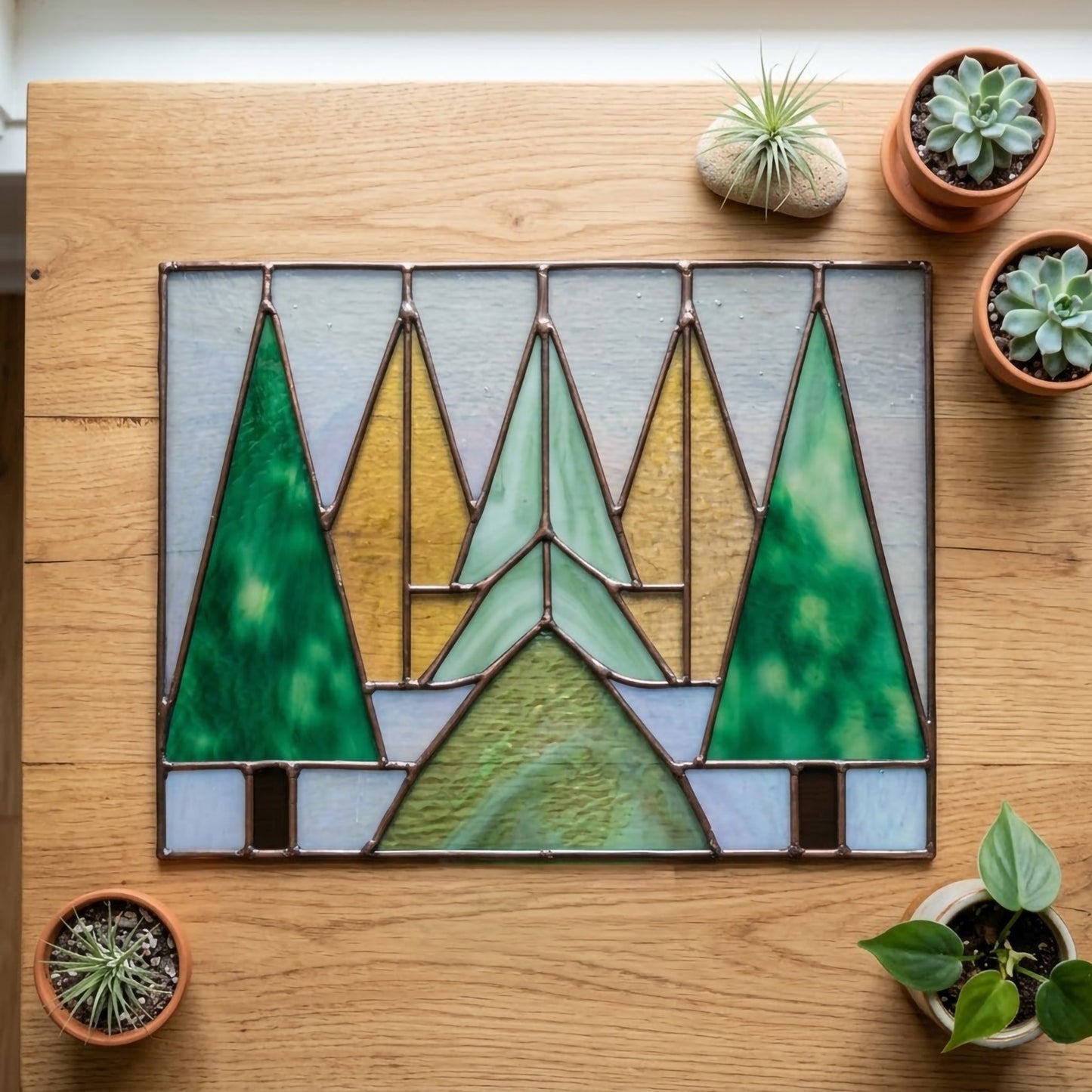 Five Trees Stained Glass Pattern and PNG