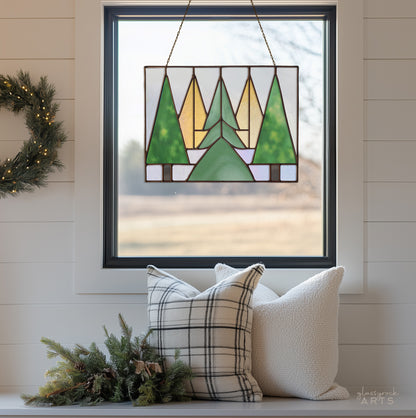 Five Trees Stained Glass Pattern and PNG