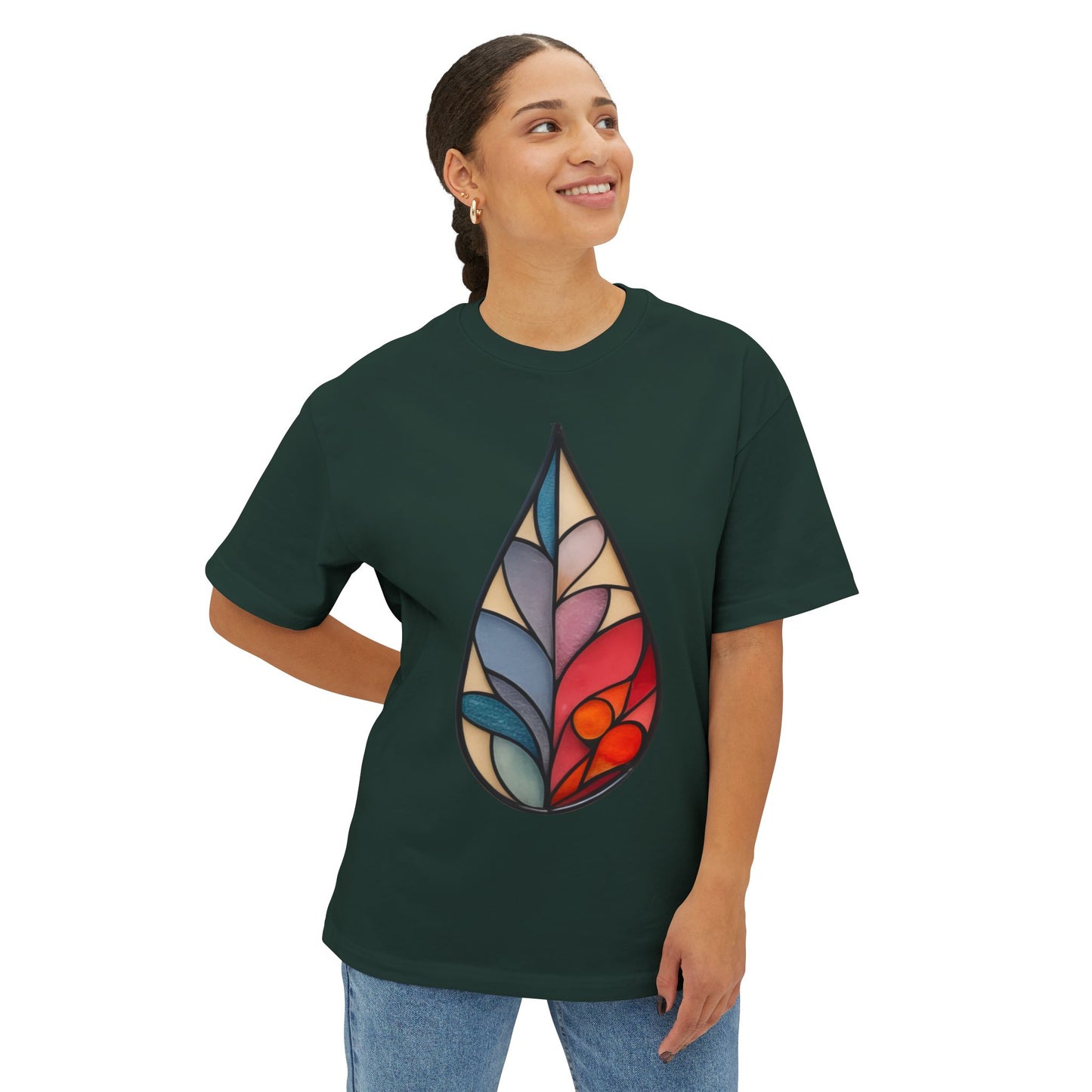 Stained Glass Botanical Raindrop Oversized Tee Shirt