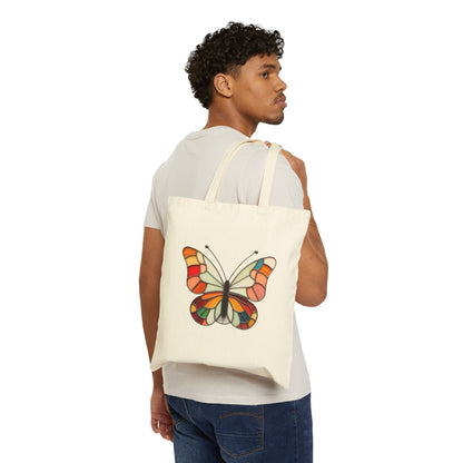 Stained Glass Groovy Butterfly Cotton Canvas Tote Bag