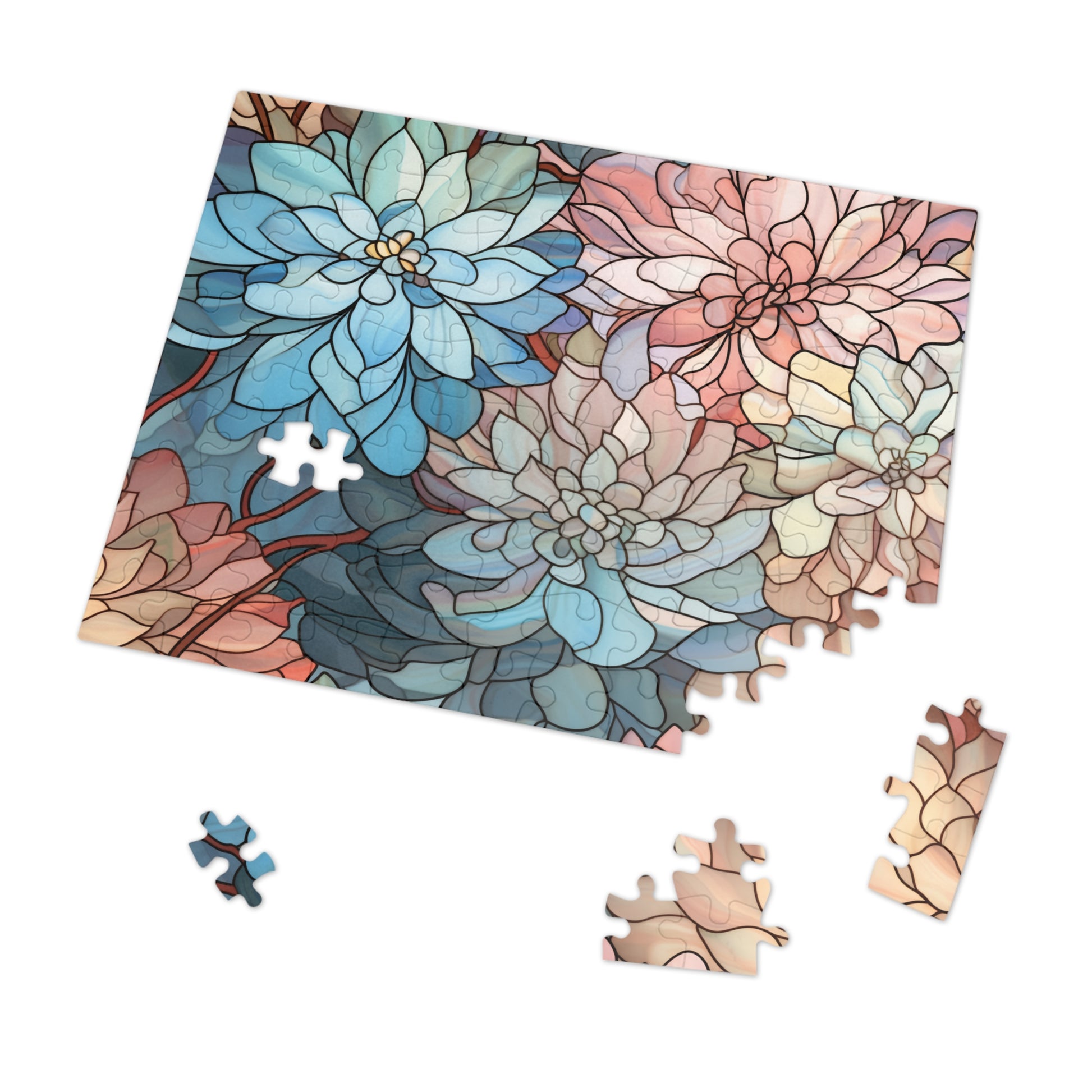 A picture of the Stained Glass Flowers Jigsaw Puzzle from GlassyRock Arts. 