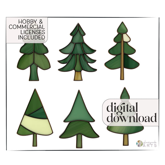 Christmas Fir Tree Stained Glass Patterns - Pack of 6