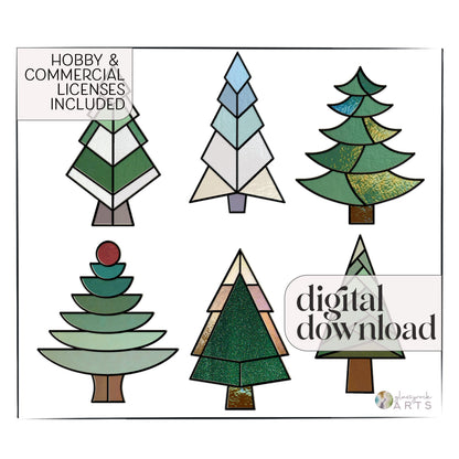 A picture of the Christmas Tree Stained Glass Pattern Pack from GlassyRock Arts. 