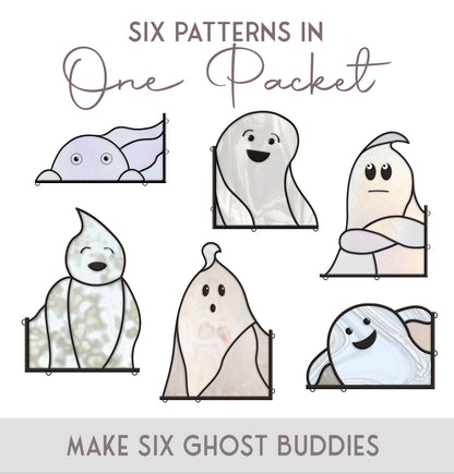 A picture of the Ghost Buddies Halloween Stained Glass Pattern 6-Pack from GlassyRock Arts. 