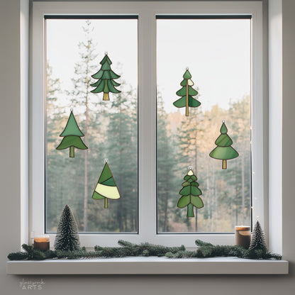 A picture of the Christmas Fir Tree Stained Glass Patterns - Pack of 6 from GlassyRock Arts. 