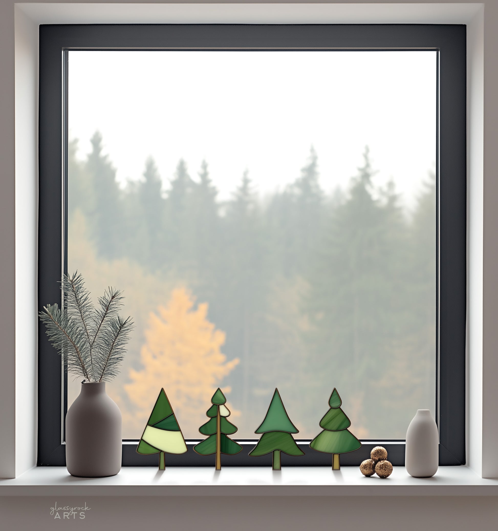 Christmas Fir Tree Stained Glass Patterns - Pack of 6 - Crafting Patterns & Molds, from GlassyRock Arts
