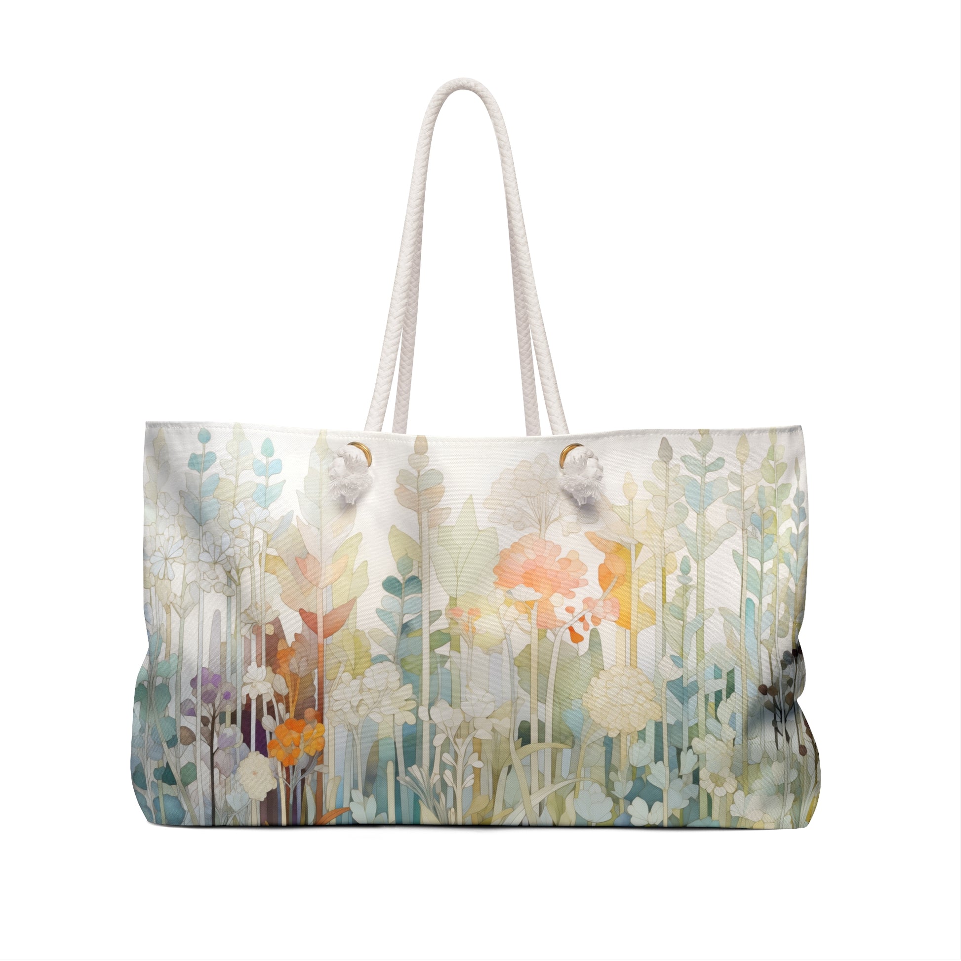 An image of the Stained Glass Pastel Flowers Oversized Tote Bag,white rope handles, by GlassyRock Arts