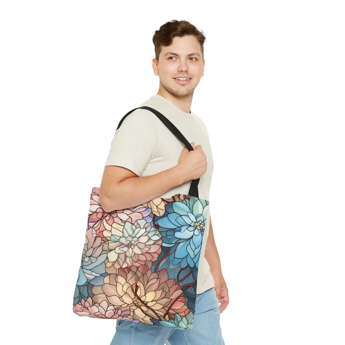 Stained Glass Flowers Tote Bag