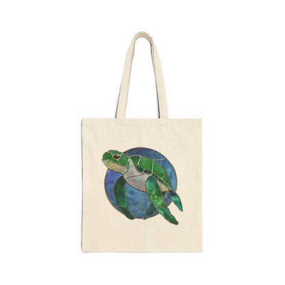 Stained Glass Turtle Cotton Canvas Tote Bag