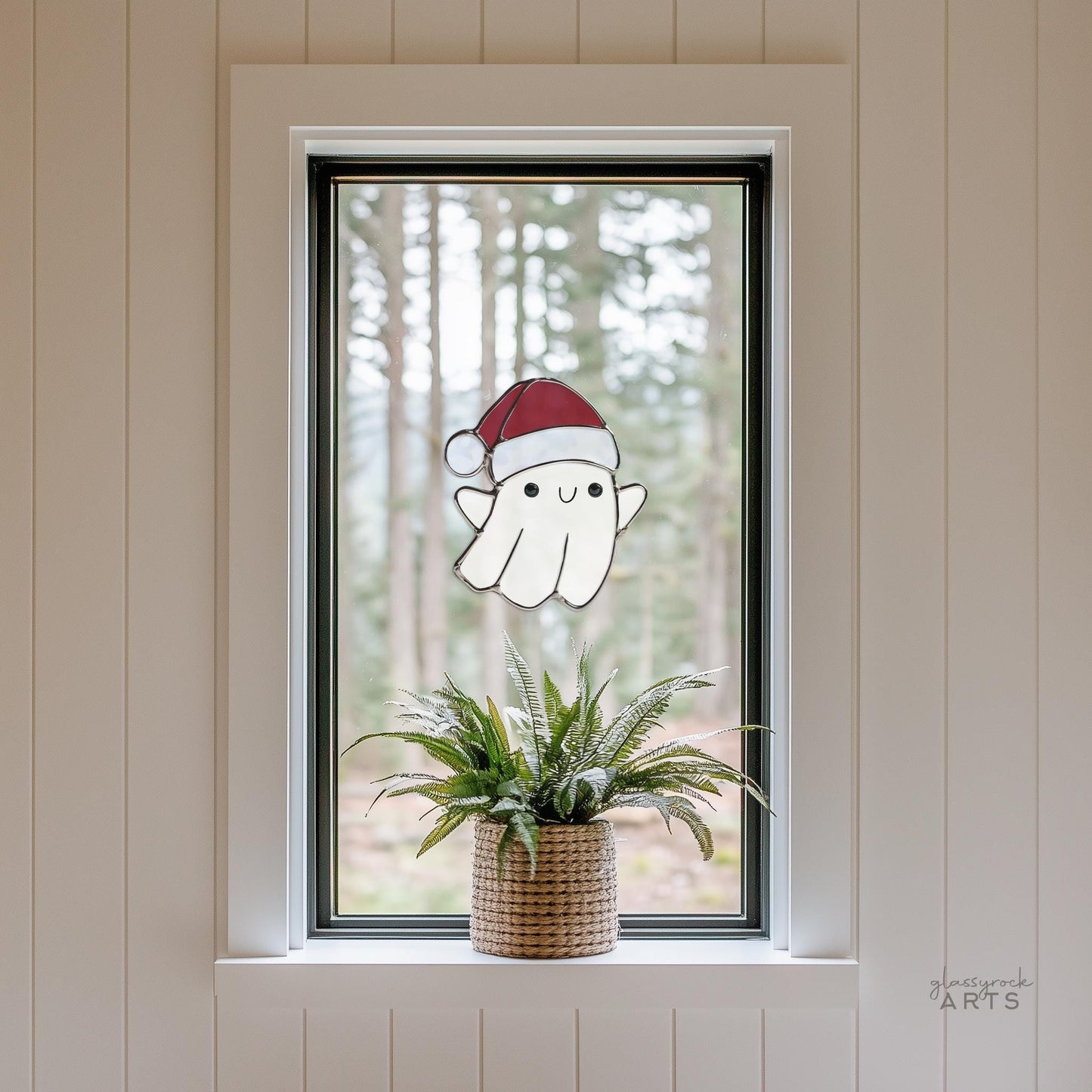 Christmas Ghost Stained Glass Pattern: Halloween Suncatcher Template (PDF & PNG)