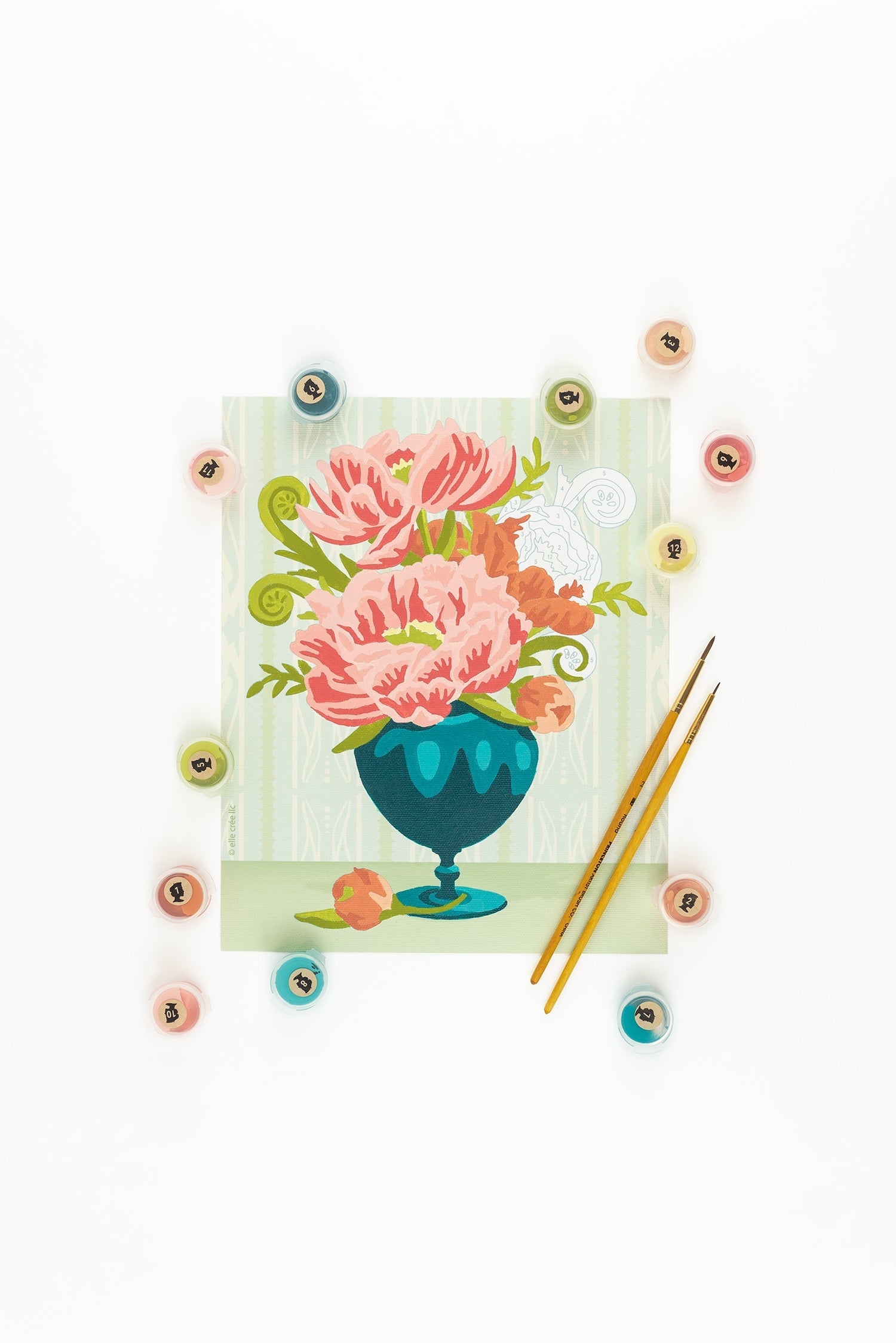 Peonies in Vase (wallpaper background) | 8x10 paint-by-number kit - Paint-by-Number Kit from Elle Crée