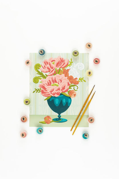 Peonies in Vase (wallpaper background) | 8x10 paint-by-number kit - Paint-by-Number Kit from Elle Crée