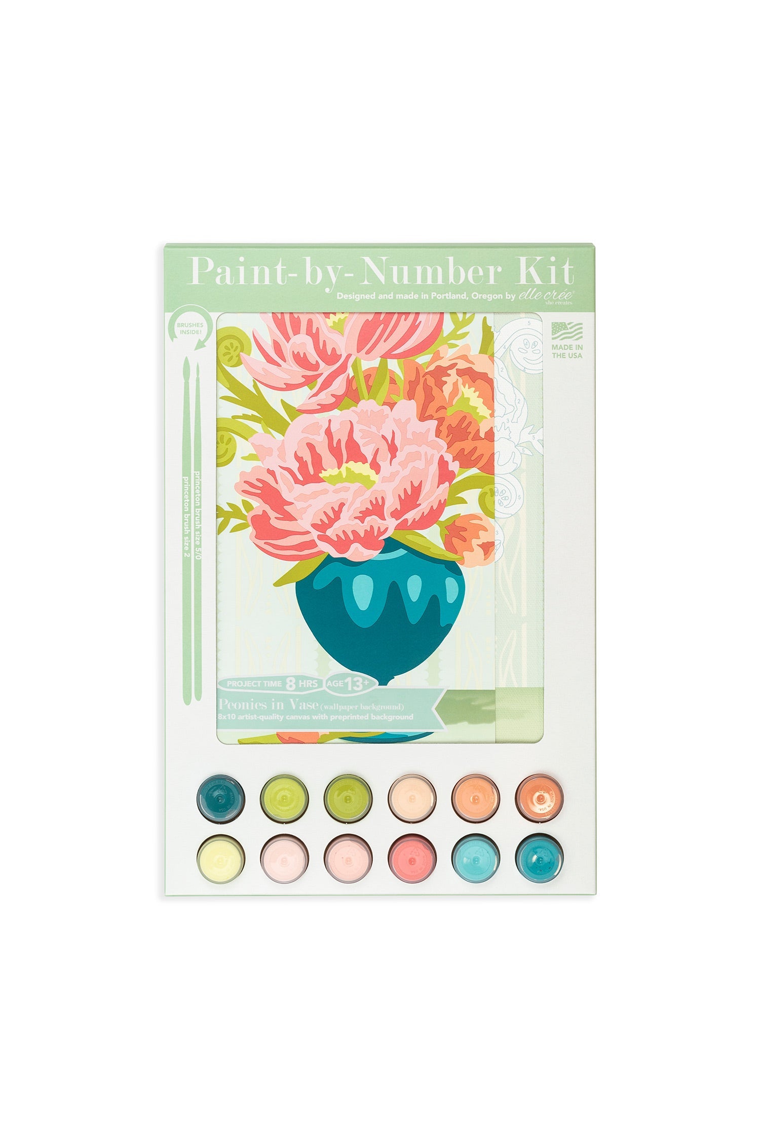 Peonies in Vase (wallpaper background) | 8x10 paint-by-number kit - Paint-by-Number Kit from Elle Crée