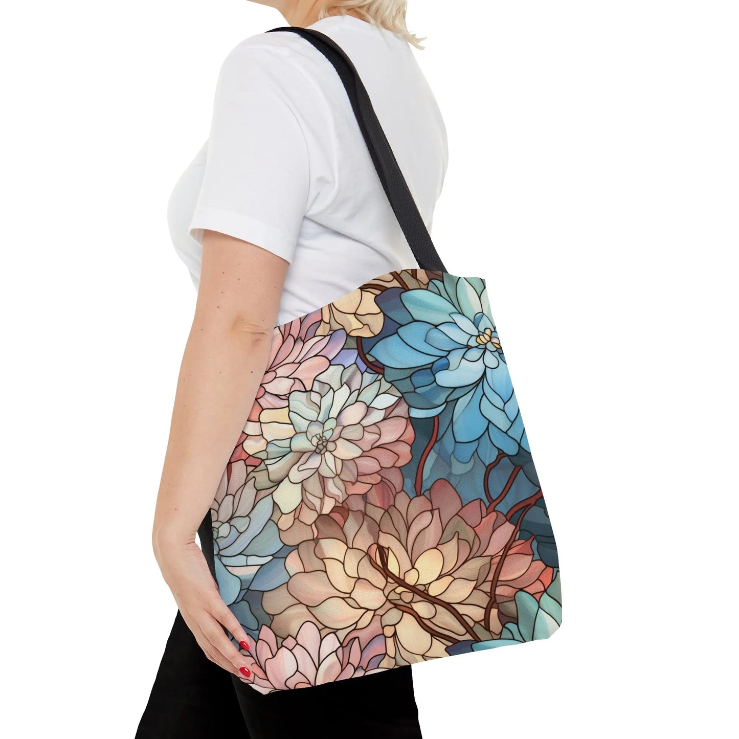 Stained Glass Flowers Tote Bag