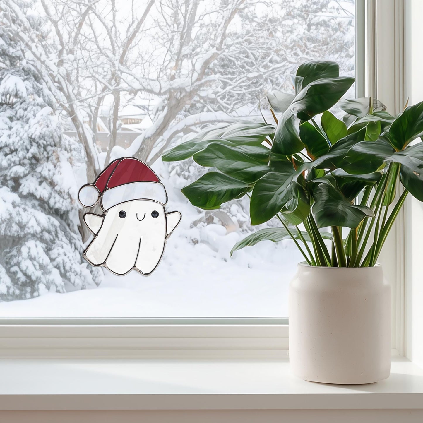 Christmas Ghost Stained Glass Pattern: Halloween Suncatcher Template (PDF & PNG)