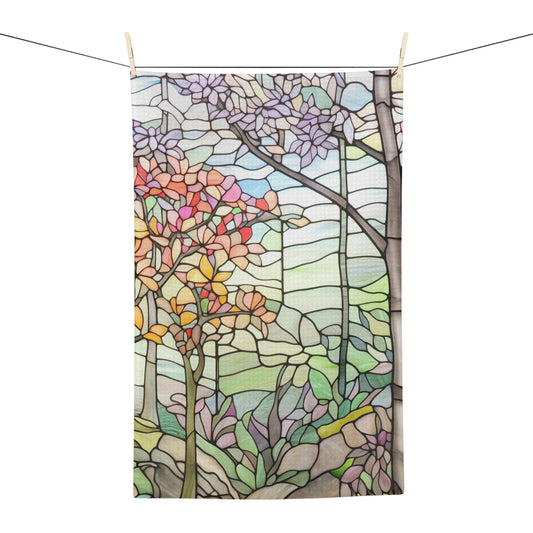 Stained Glass Spring Forest Kitchen Tea Towel - 16x25" Soft Waffle Towel